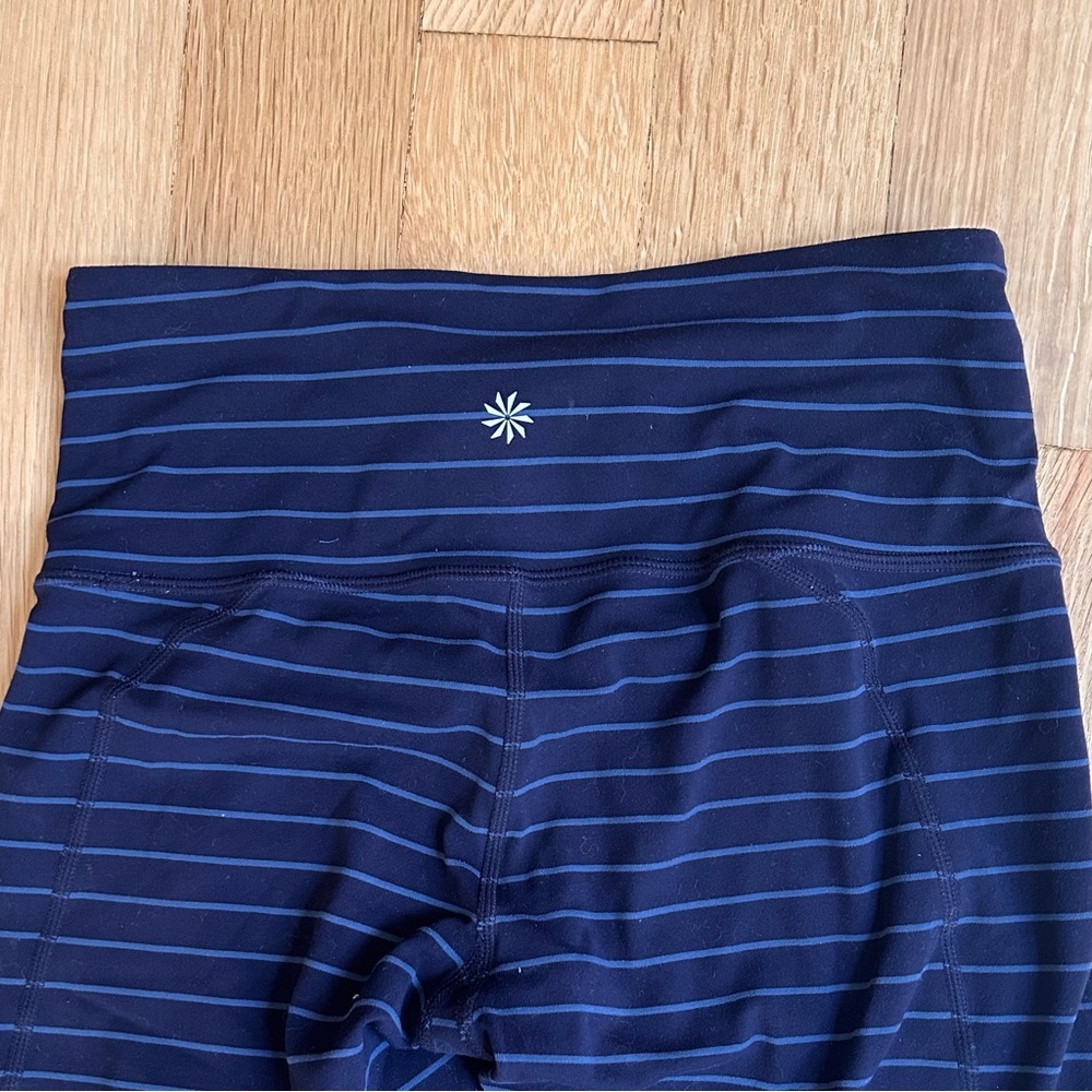 Athleta Navy and Blue Striped Leggings XSP